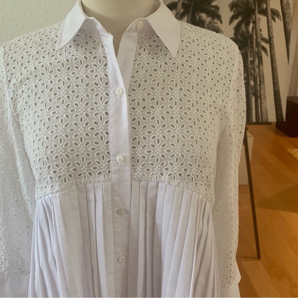 Anthropologie HD in Paris White button-down shirt/blouse with eyelet and pleats - Picture 4 of 10